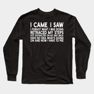 i came, i saw i forgot what i was doing retraced my steps got distracted on my way back have no idea what's going on and now i have to pee Long Sleeve T-Shirt